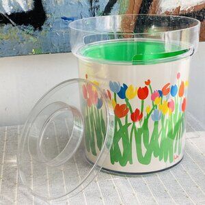 Vintage 70s AUDREY Thermo Serve Ice Bucket Tulips Primary Colors Barware